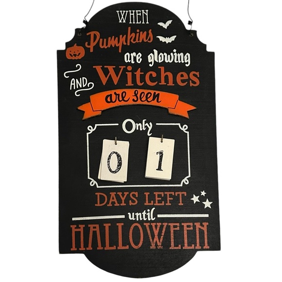 🎃 Aparacor Countdown Calendar Sign 13.75”x8” Black Wood Halloween - Picture 1 of 6